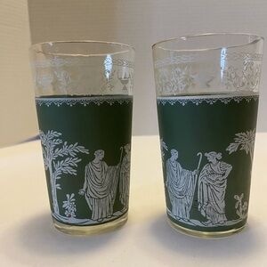 Wedgewood Sage Green Jeanette Jasperware Hellenic Grecian Glasses 5” set 2